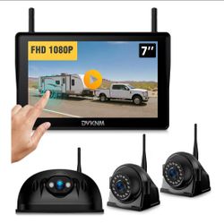 ☆ Wireless RV Backup Camera System for Furrion Pre-Wired RVs Truck Trailer, FHD 1080P 7" Touchscreen IPS Monitor with 1 Rear & 2 Side View Cameras, Lo