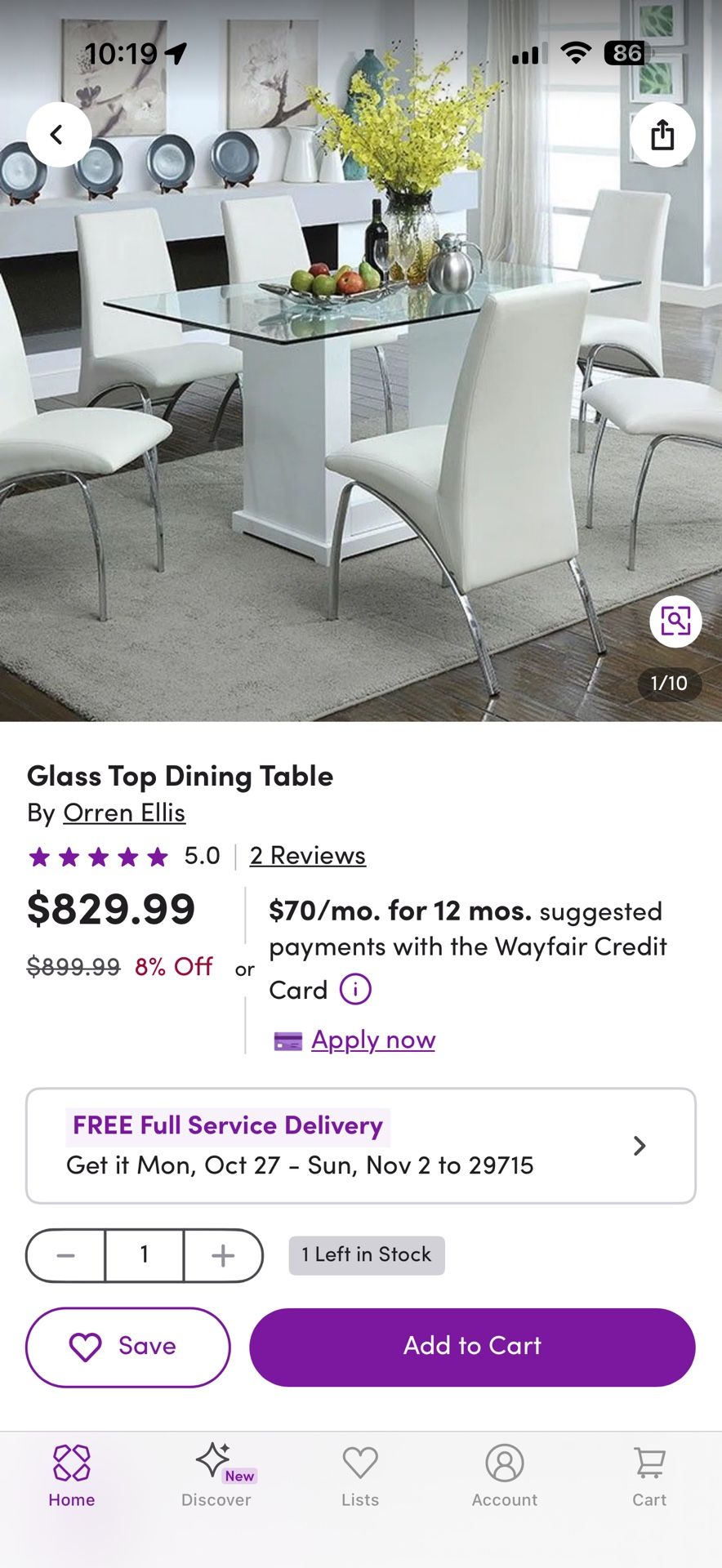 Glass Table W/ 6 Chairs