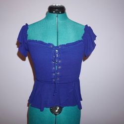 Lace-Up Royal Blue Peplum Crop Top