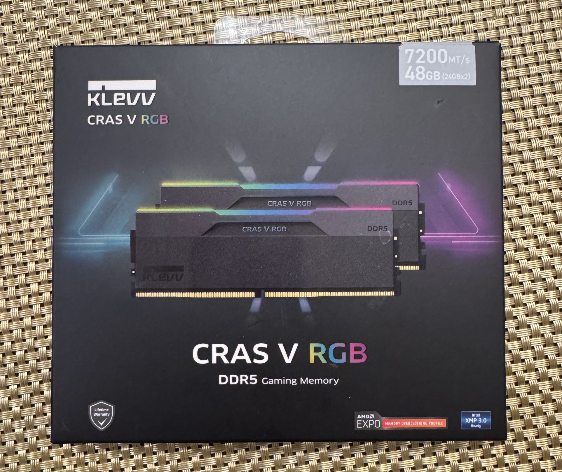 KLEVV CRAS V RGB DDR5 48GB (2x24GB) 7200MHz CL34 Gaming Desktop Ram Memory - Black (KD5KGUD80-72B340G)