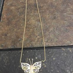 14k GOLD Tri Color Filigree Butterfly Charm Pendant Necklace