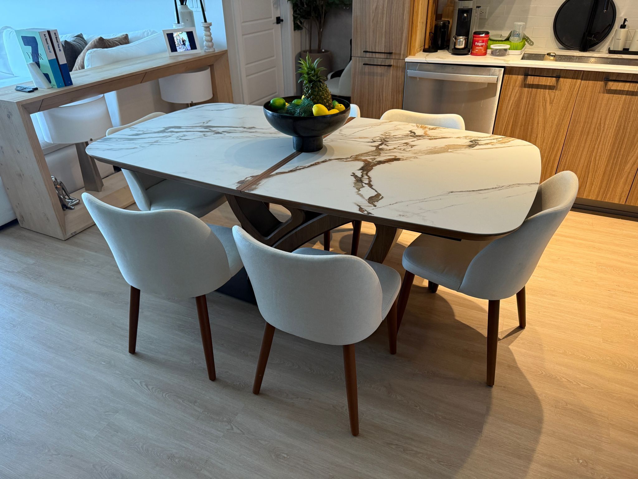 Modern Marble Inspired Design Extendable Dining Table