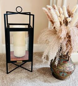 Hearth & Hand with Magnolia Large Black Metal Lantern – 20” – Includes Pillar Candle