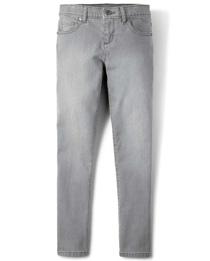 The Children’s Place Grey Denim Jeans Pants Straight Leg Adjustable Waist Size 16 Slim Tall