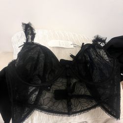 For Love and Lemons Lace Mesh Black Floral Longline Bralette Corset Large