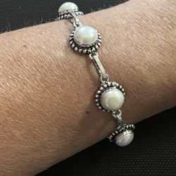 5 Stone Natural Genuine Pearl Silver 6.5-8” Adjustable Bracelet