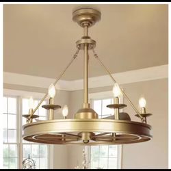 30 in. Indoor Farmhouse Gold 6 Light Ceiling Fan Chandelier with Lights & Remote