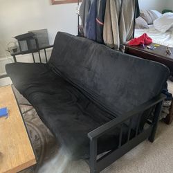 Futon sofa bed black Full-sized metal frame