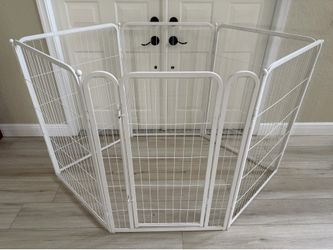 White Metal Gated Dog Playpen