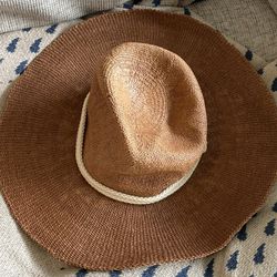 Free People Rancher Hat Womens Wide Brim Rope Knot Trim Natural Straw