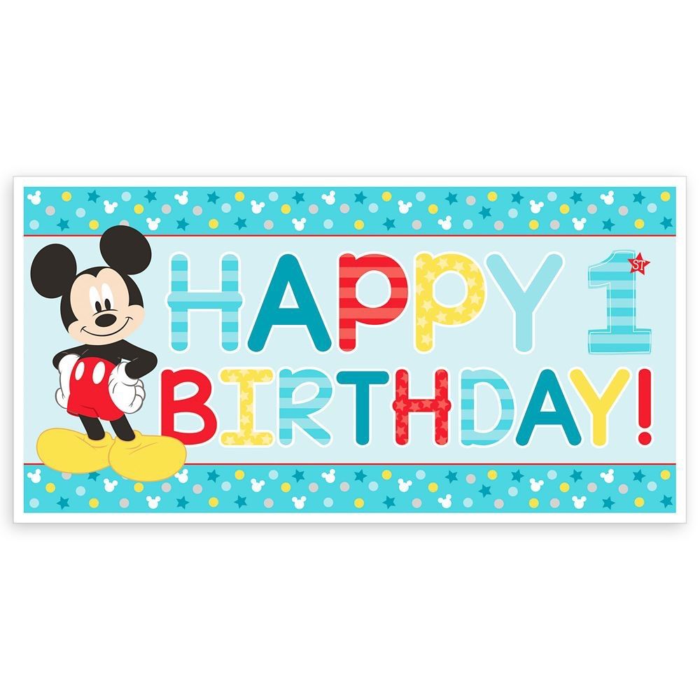 Happy Birthday Banner Number 1 Mickey Mouse New / Mickey Mouse Número 1 Decoración De Pared Nuevo