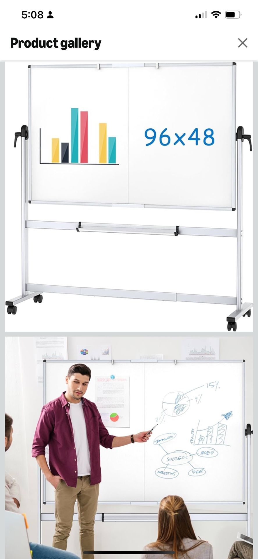 Viz-Pro Standing Double Sided Whiteboard 72x48
