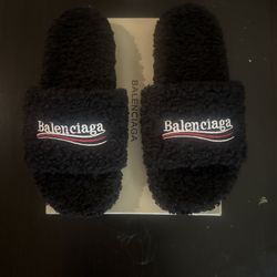 Black Balenciaga Fur Slides