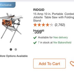 Ridgid Table Saw New On Box 10” Blade