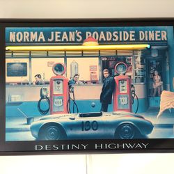 NORMA JEAN'S ROADSIDE DINER NEON LIGHT UP WALL ART 24X36IN FRAMED.