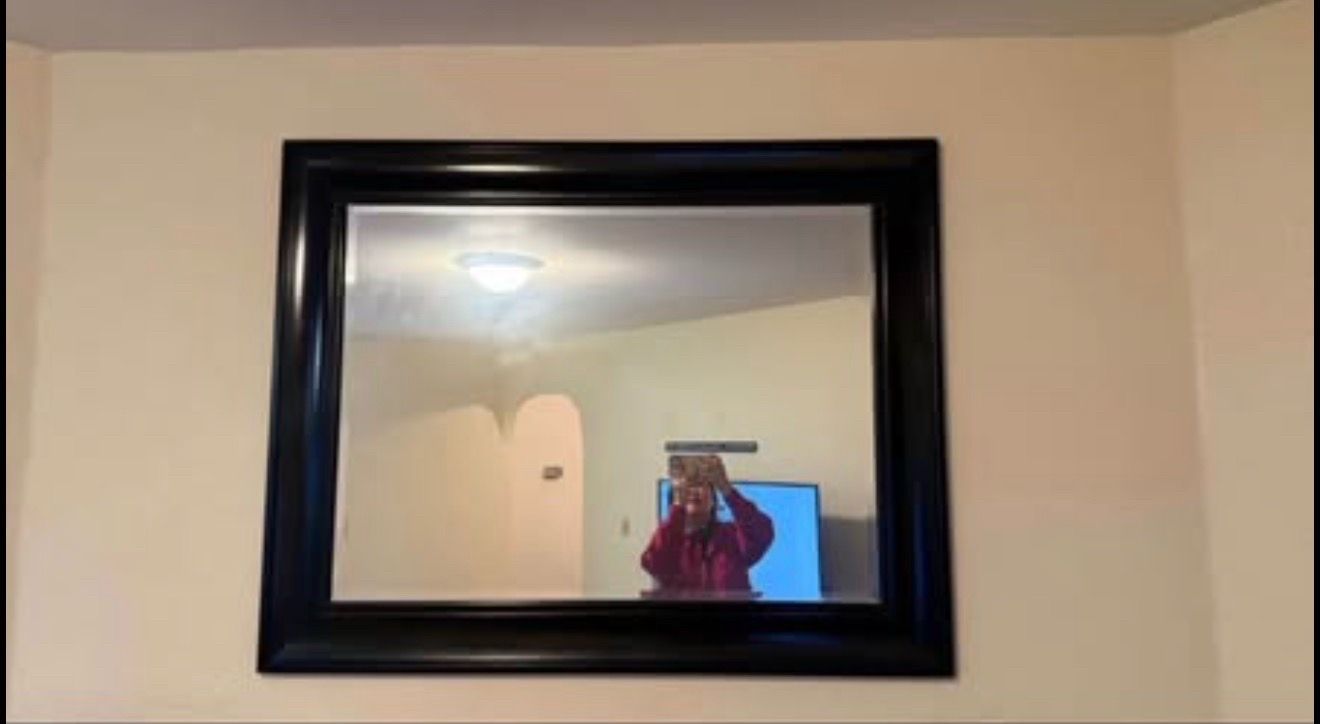 Large Black Framed Wall Mirror 48x38 - Modern Decorative Mirror