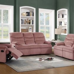 Brand New Velvet Blush Pink Recliner Sofa Set Comes With Chair Sofa And Loveseat