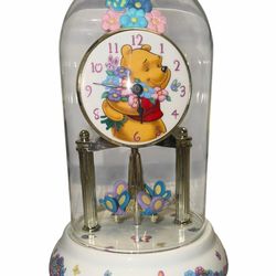 Vintage Disney Winnie the Pooh Clock Glass Dome – Butterflies Move Manually