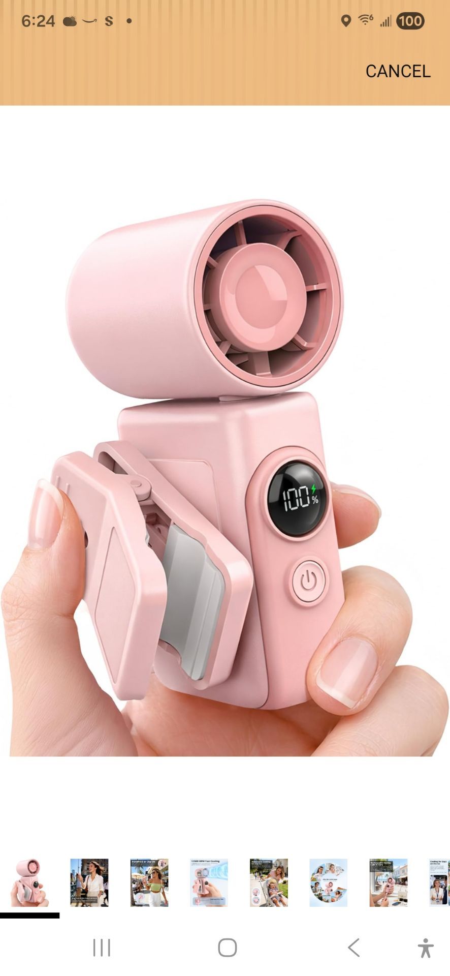 Hotsales Clip-On Portable Fan, 13500 RPM Rechargeable Handheld Mini Fan with LED Display, 360° Rotating Detachable Clip, Stroller Fan for Baby, Compac