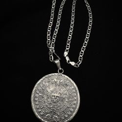 Aztec Calendar Pendant With Chain -925 Silver