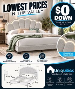 Queen platform bed frame with LED lights
