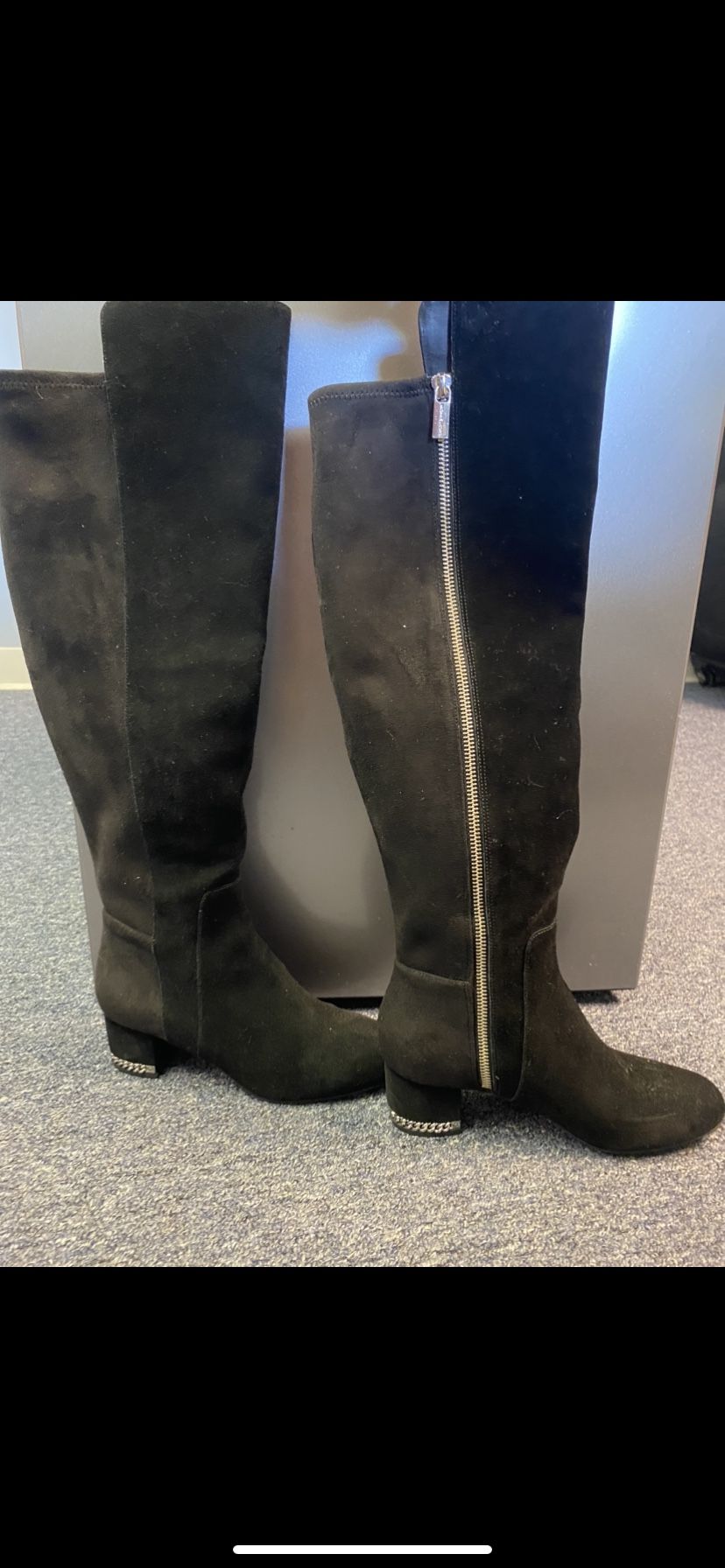 Michael Kors Leather Textile Black Tall Womens 6 Boots Zipper Chain link Style