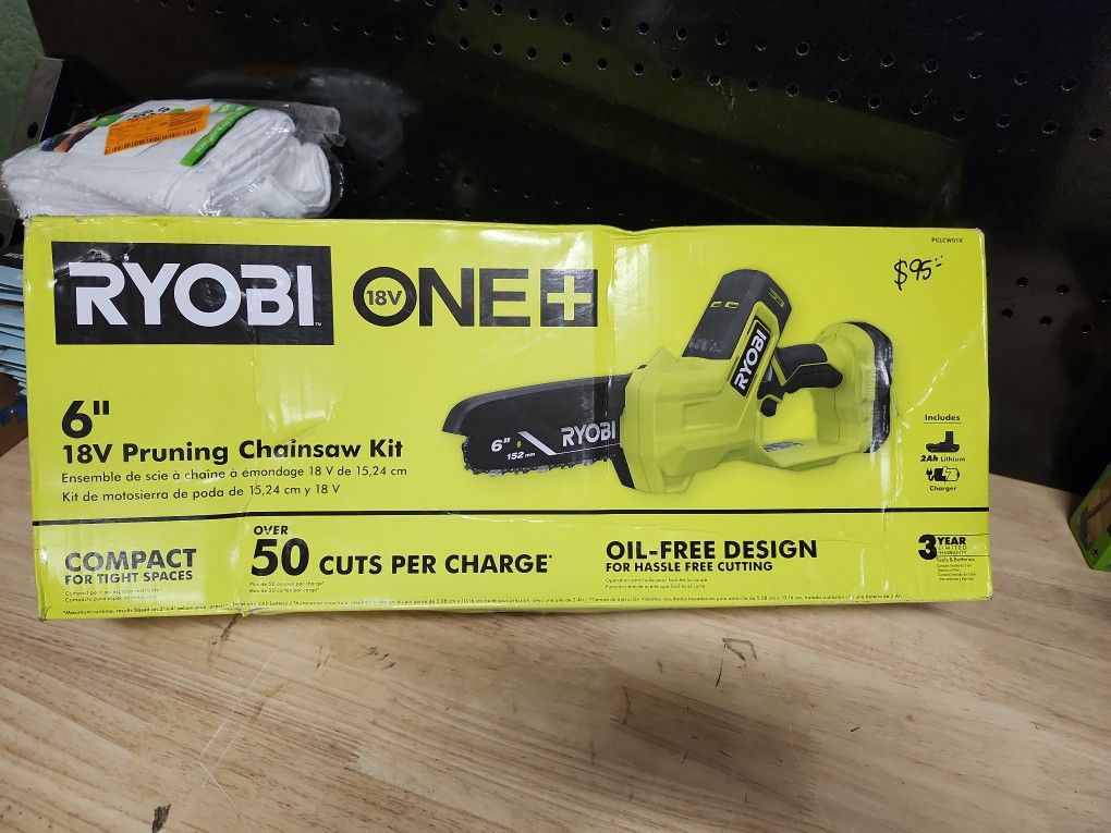 RYOBI
ONE+ 18V 6 in. Cordless Battery Compact Pruning Mini Chainsaw with 2.0 Ah Battery and Charger