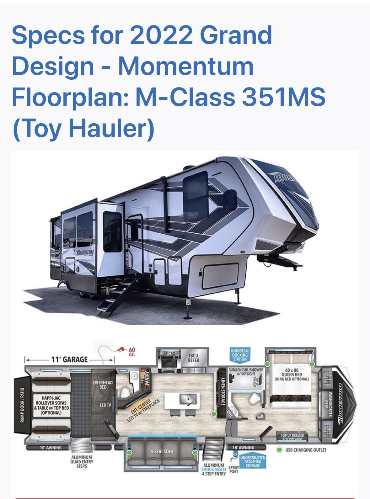 2022 Grand Design Momentum 351MS