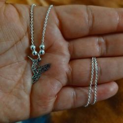 925 Sterling Silver Necklace/Collar Con Dije De Colibri De Plata 925