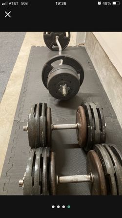 Curl Bar. Weights. Dumbbell. 