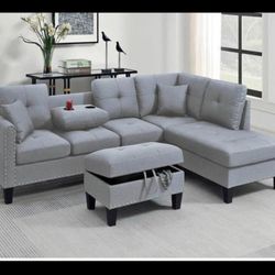 BRAND NEW 3PCS SECTIONAL SOFA SET WITH OTTOMAN AND ACCENT PILLOW INCLUDED $349