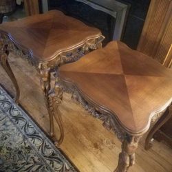 Antique Queene Anne Parlor Table Pair Set Angel Cherub