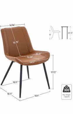 Dining Chairs Set of 2, PU Leather Armless with Metal Legs Brown