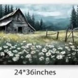 Farmhouse Barn and Daisy Wall Art, Vintage Pictures, 24x36 Inches