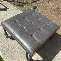 Leather Studded and wood Ottoman 