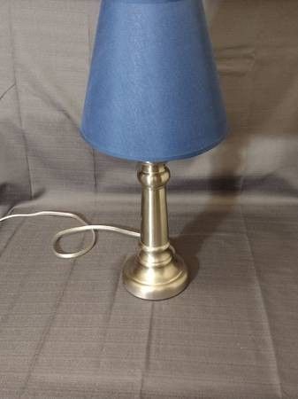17" Nickel Table Lamp + Navy Linen Bell shade