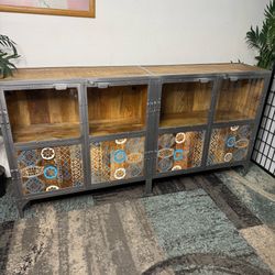 Rustic Display Case Cabinet Buffet Credenza with Shelving Storage
