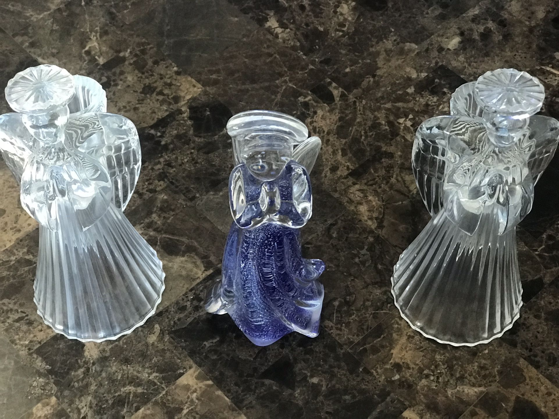 2 Vintage Avon Candle stick holders Glass 1 glass Angel Christmas