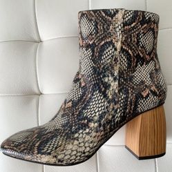 Women Snakeskin Wood Block Heel Boot Sanctuary Booties Snakeskin Wood Heel