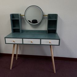 Teal Green Makeup Vanity Desk With LED Mirror