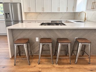 Set of 4 Industrial Metal Counter Stools with Wood Seats