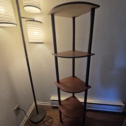 Black and brown corner shelf unit