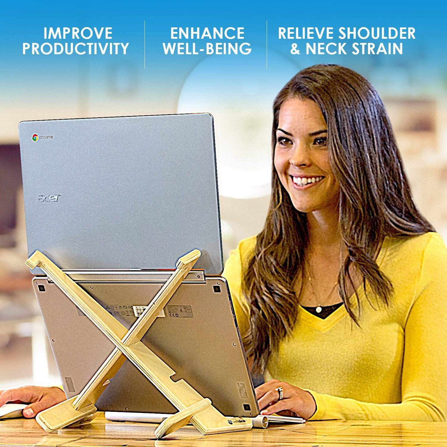 Xenstand Adjustable Laptop Stand for Desk - 3 Height Options on Table - Portable - Ventilated All Wood Design - Improve Posture- Made in USA