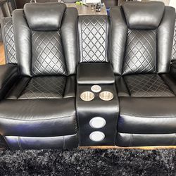 Black Couch With love Seat (Bluetooth Speaker , LED Blue Lights And Built In Phone Charge )