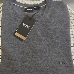 Brand New Hugo Boss Gray Knit Crew Neck Long Sleeves Men's Sweater. Size Medium