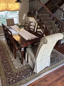 Dark Wood Dining Table with 8 Chairs