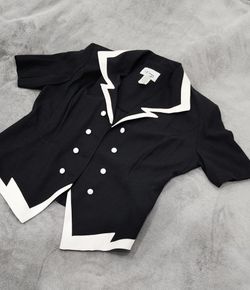 Vintage 80s DJ Summers Black Double Breasted Shoulder Pad Short Sleeve Blazer