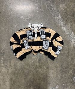 Studded Long-Sleeve Striped Polo