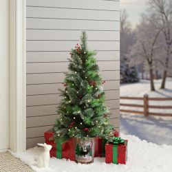 Pre-Lit Green Pine Christmas Tree with Potted,4Ft ，AP2520