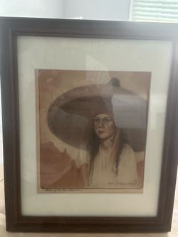 Vintage Ben Carlton Mead Rio Grande Framed Print w/ Family Letter